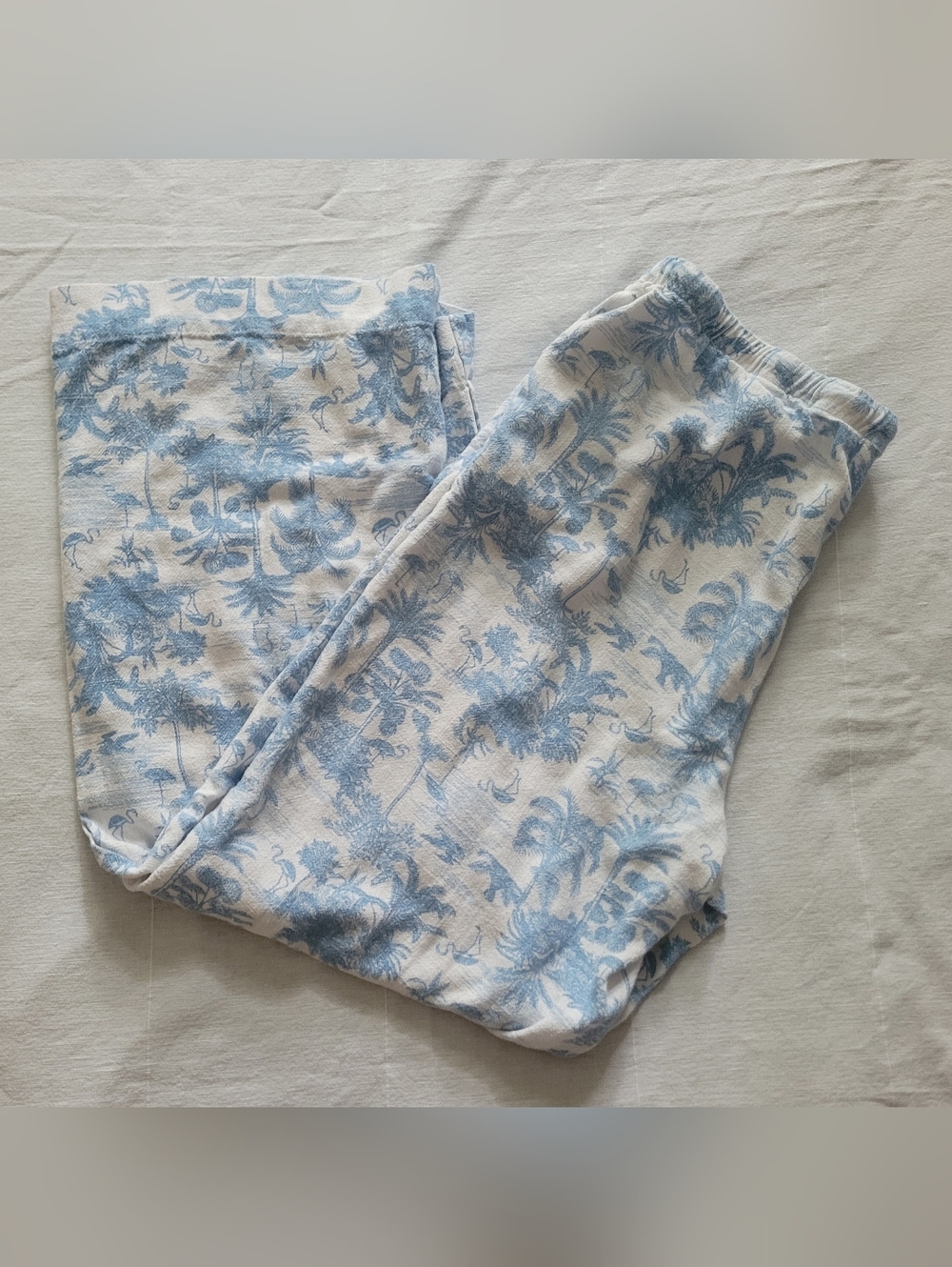 No Comment Sz Large Blue Palm-Print Pants